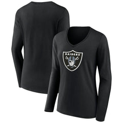 Las Vegas Raiders Women's Primary Team Logo Long Sleeve V-Neck T-Shirt - Black - NFL