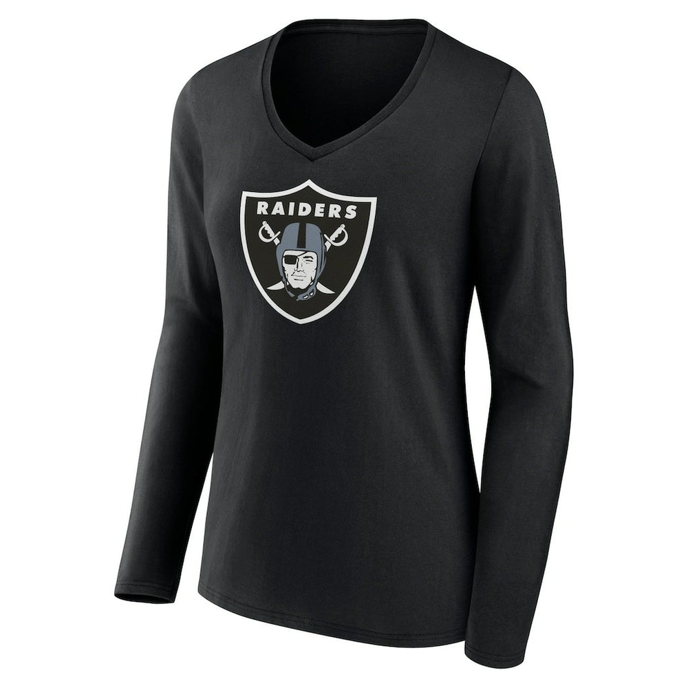 Las Vegas Raiders Women's Primary Team Logo Long Sleeve V-Neck T-Shirt - Black - NFL