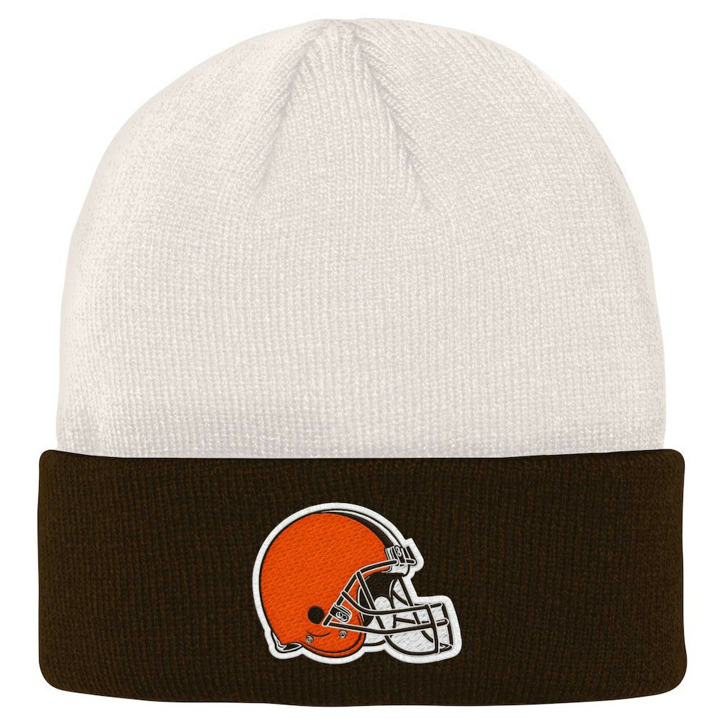 Cleveland Browns Youth Bone Cuffed Knit Hat - Cream/Brown - NFL