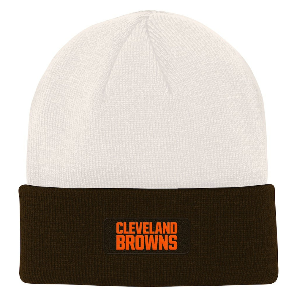 Cleveland Browns Youth Bone Cuffed Knit Hat - Cream/Brown - NFL
