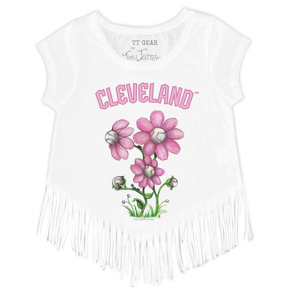 Cleveland Guardians Tiny Turnip Girls Youth Blooming Baseballs Fringe T-Shirt Discount