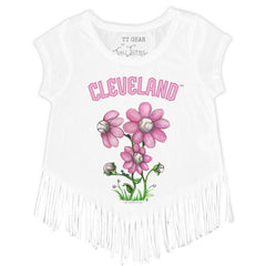 Cleveland Guardians Tiny Turnip Girls Youth Blooming Baseballs Fringe T-Shirt Discount
