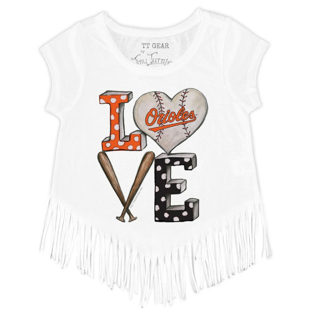Baltimore Orioles Tiny Turnip Girls Youth Baseball Love Fringe T-Shirt Outlet