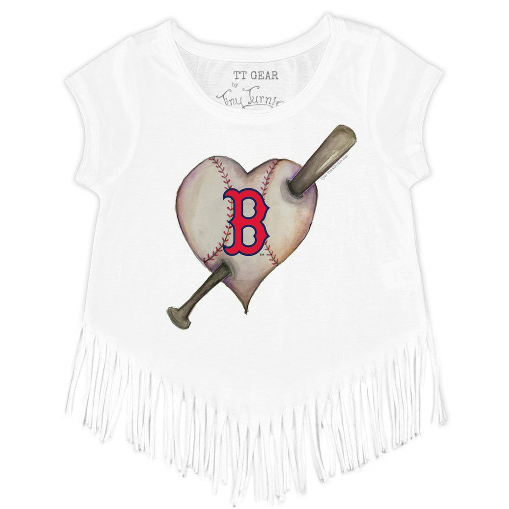 Boston Red Sox Tiny Turnip Girls Youth Heart Bat Fringe T-Shirt Online