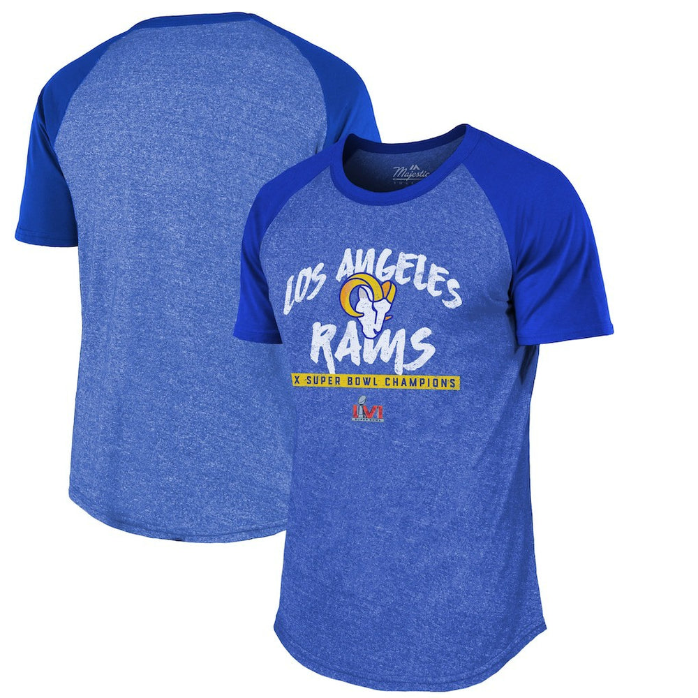 Los Angeles Rams Majestic Threads 2-Time Super Bowl Champions Tri-Blend Raglan T-Shirt - Royal - NFL