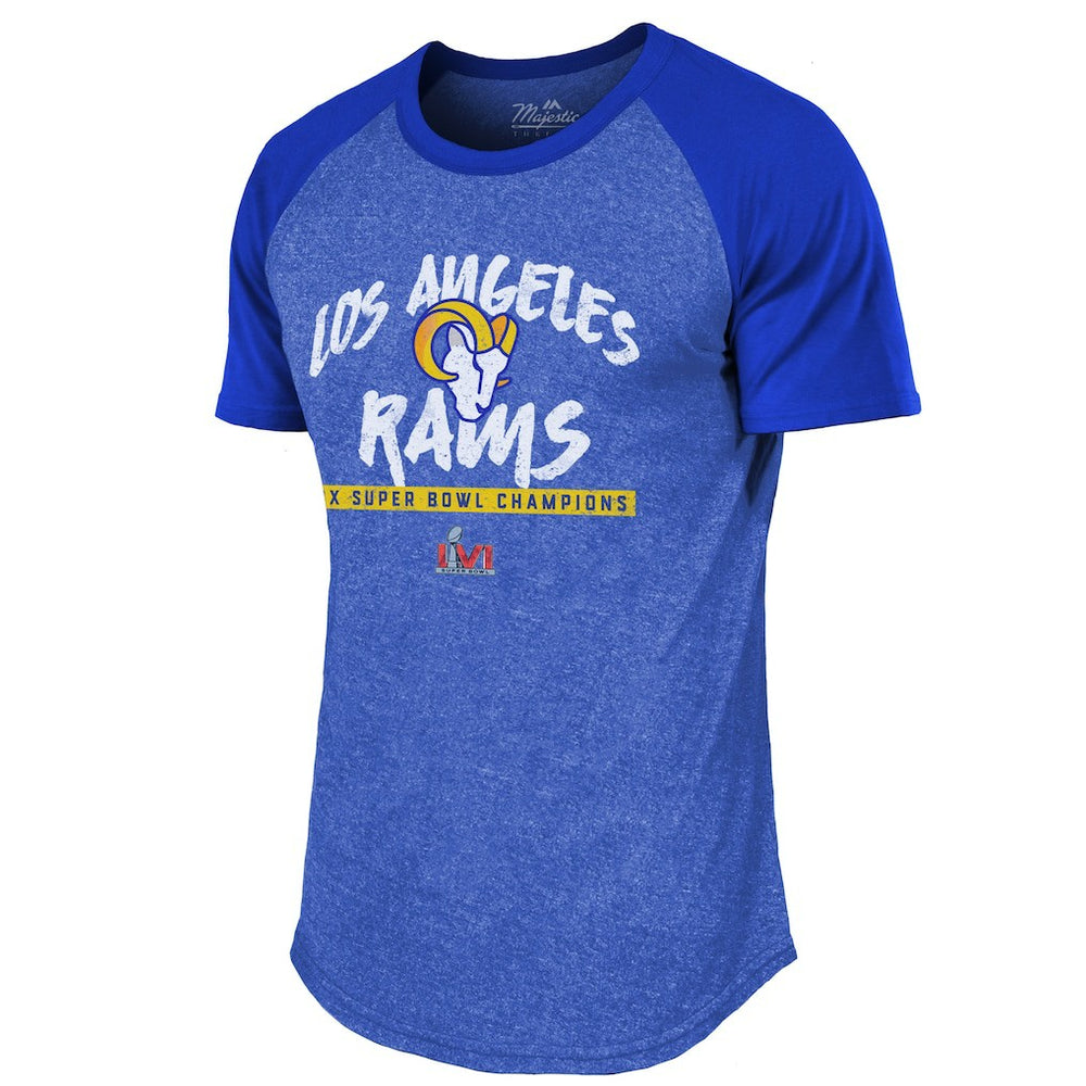 Los Angeles Rams Majestic Threads 2-Time Super Bowl Champions Tri-Blend Raglan T-Shirt - Royal - NFL