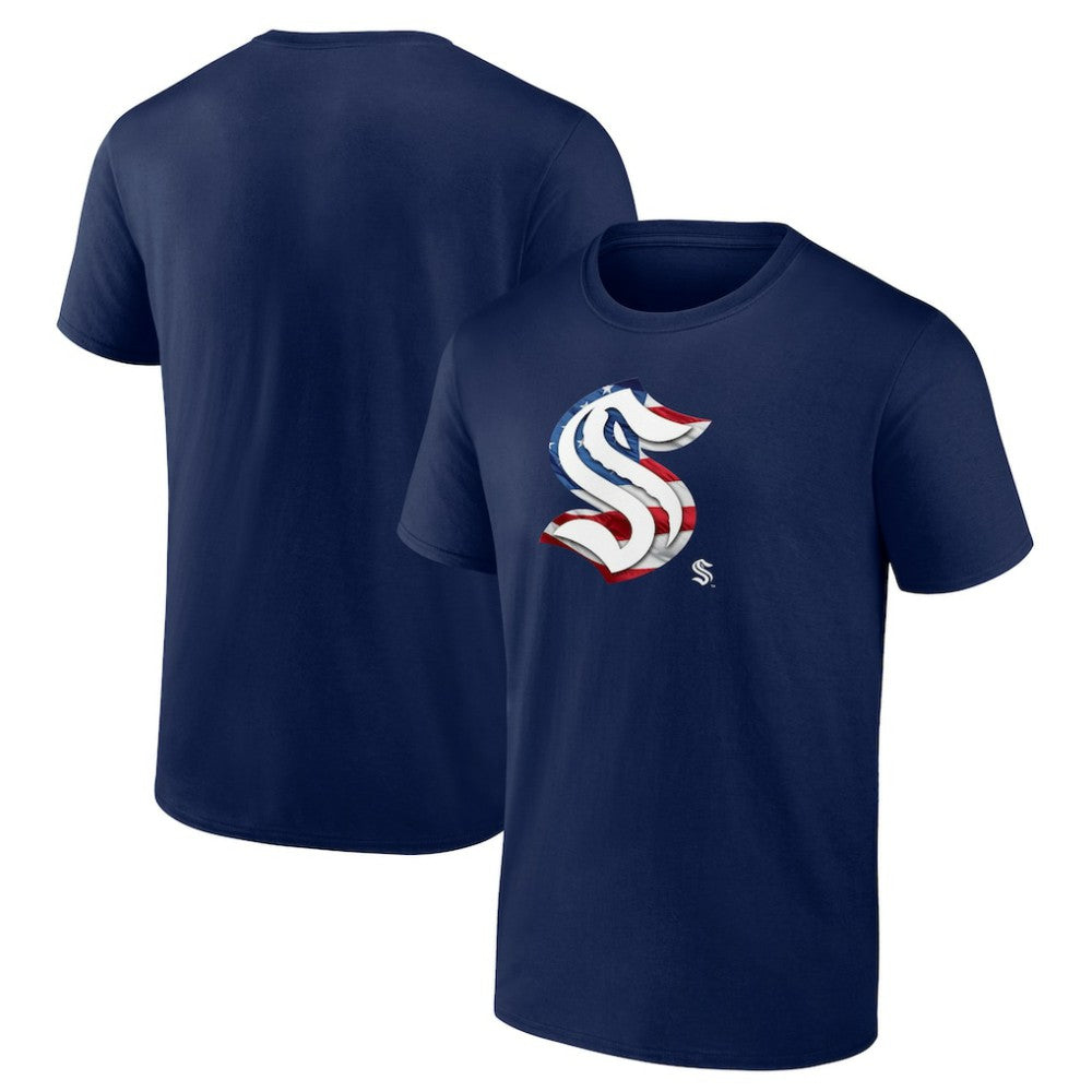 Seattle Kraken Banner Wave T-Shirt - Deep Sea Blue | NHL discount