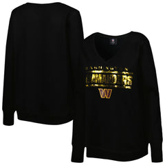 Washington Commanders Cuce Women's Sequin Logo V-Neck Pullover Sweatshirt - Black - NFL