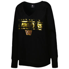 Washington Commanders Cuce Women's Sequin Logo V-Neck Pullover Sweatshirt - Black - NFL