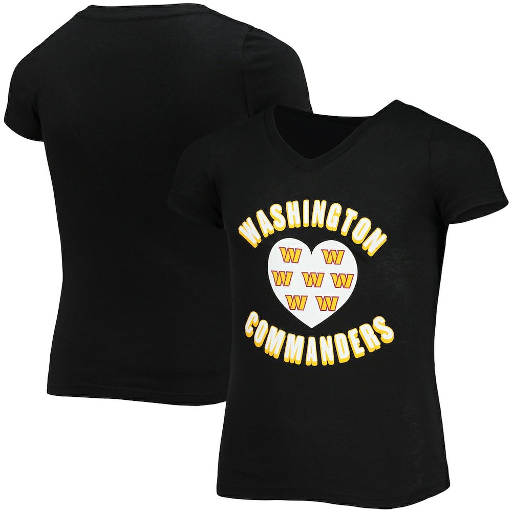 Washington Commanders New Era Girls Youth V-Neck T-Shirt - Black - NFL