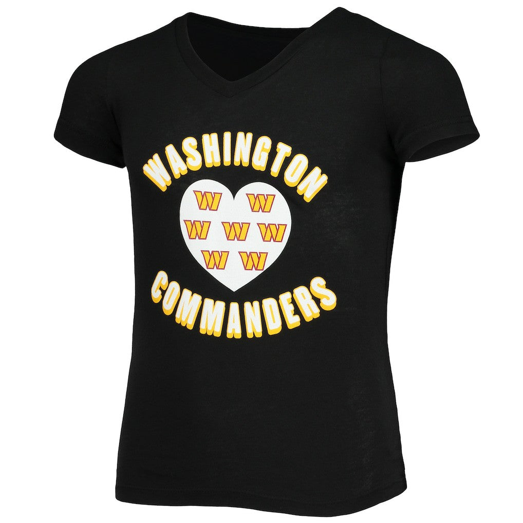Washington Commanders New Era Girls Youth V-Neck T-Shirt - Black - NFL