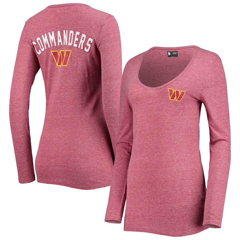 Washington Commanders New Era Women's Scoop Neck Tri-Blend Long Sleeve T-Shirt - Burgundy - NFL
