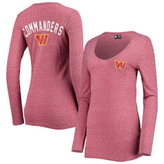 Washington Commanders New Era Women's Scoop Neck Tri-Blend Long Sleeve T-Shirt - Burgundy - NFL