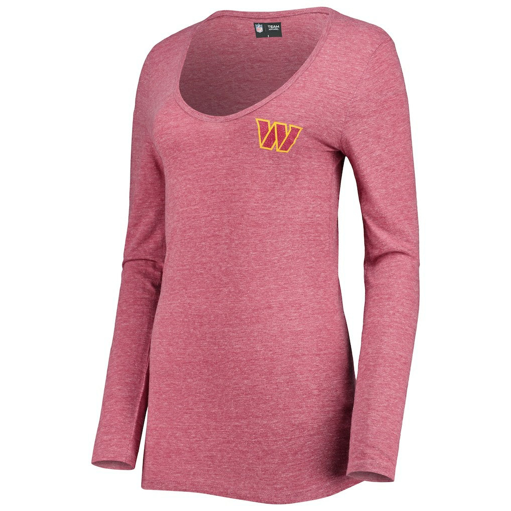 Washington Commanders New Era Women's Scoop Neck Tri-Blend Long Sleeve T-Shirt - Burgundy - NFL