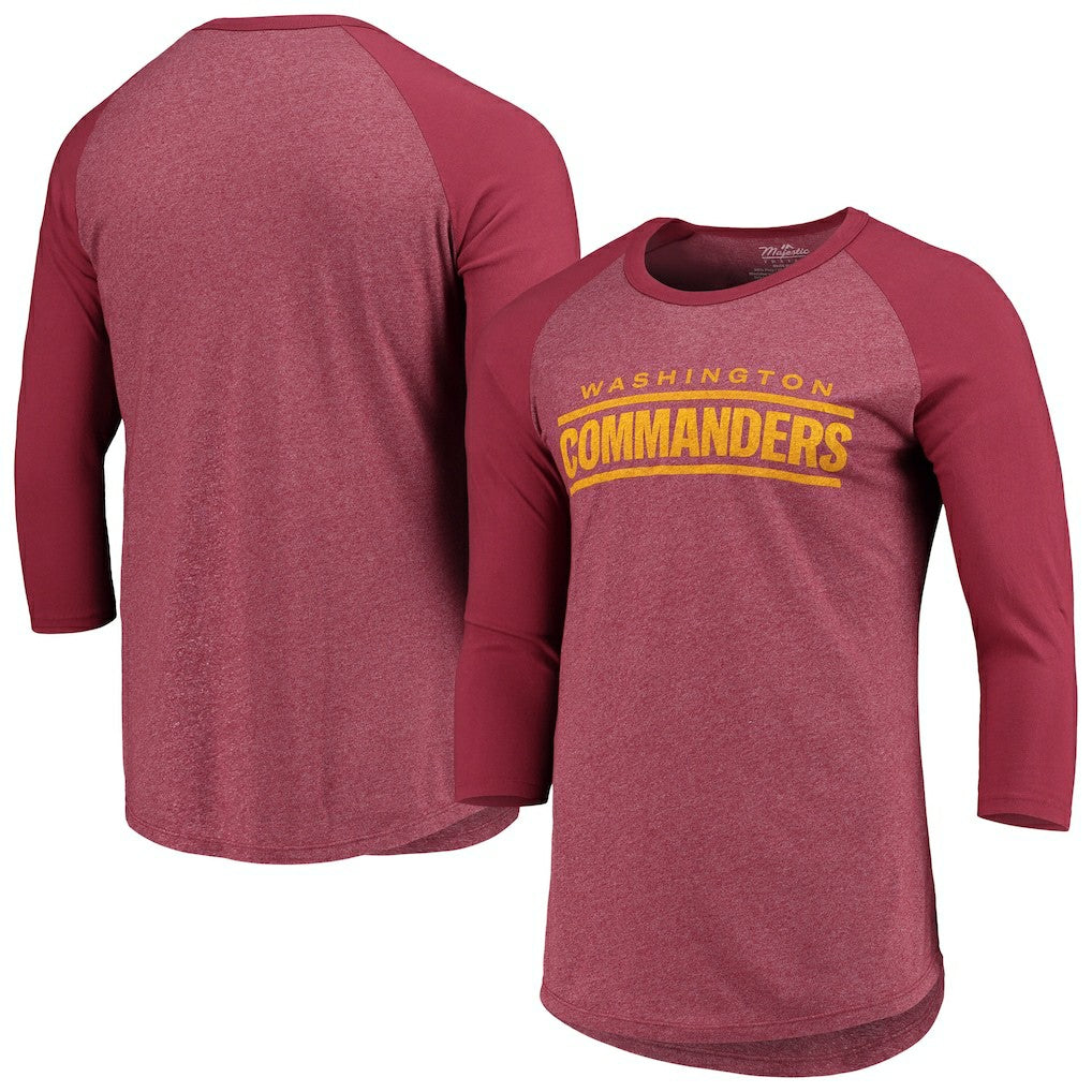 Washington Commanders Majestic Threads Wordmark 3/4-Sleeve Raglan Tri-Blend T-Shirt - Burgundy - NFL