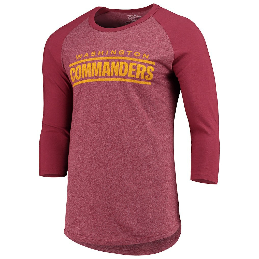 Washington Commanders Majestic Threads Wordmark 3/4-Sleeve Raglan Tri-Blend T-Shirt - Burgundy - NFL