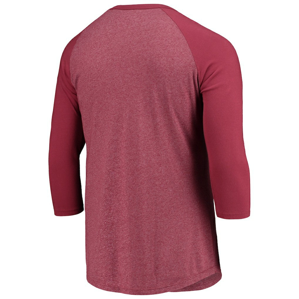 Washington Commanders Majestic Threads Wordmark 3/4-Sleeve Raglan Tri-Blend T-Shirt - Burgundy - NFL