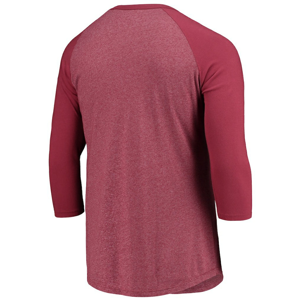 Washington Commanders Majestic Threads Wordmark 3/4-Sleeve Raglan Tri-Blend T-Shirt - Burgundy - NFL