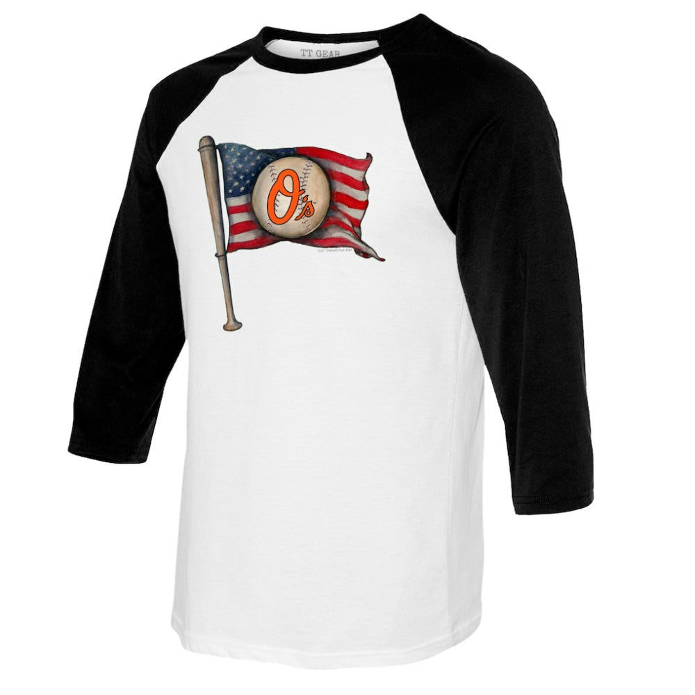 Baltimore Orioles Tiny Turnip Women's Baseball Flag Raglan 3/4 Sleeve T-Shirt Discount