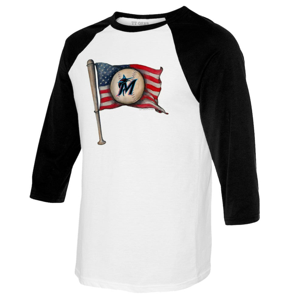 Miami Marlins Tiny Turnip Youth Baseball Flag Raglan 3/4 Sleeve T-Shirt for sale