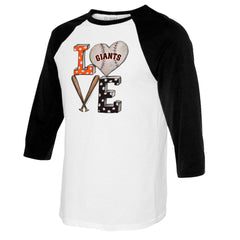 San Francisco Giants Tiny Turnip Women's Baseball Love Raglan 3/4-Sleeve T-Shirt Outlet