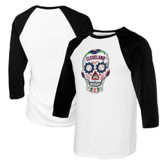 Cleveland Guardians Tiny Turnip Women's Sugar Skull 3/4-Sleeve Raglan T-Shirt Sale