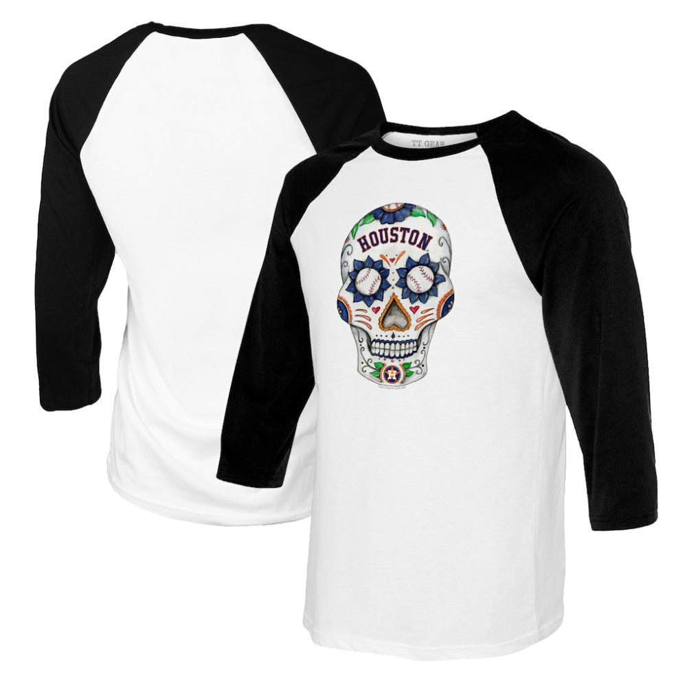 Houston Astros Tiny Turnip Women's Sugar Skull 3/4-Sleeve Raglan T-Shirt Sale