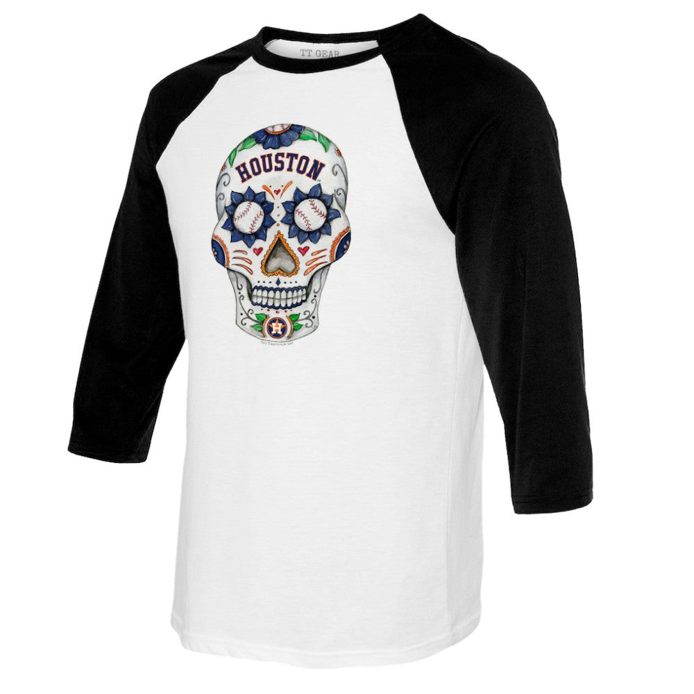 Houston Astros Tiny Turnip Women's Sugar Skull 3/4-Sleeve Raglan T-Shirt Sale