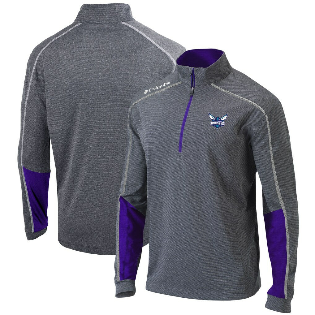 Columbia Charlotte Hornets Omni-Wick Shotgun 2.0 Quarter-Zip Pullover Top Heathered Gray/Purple