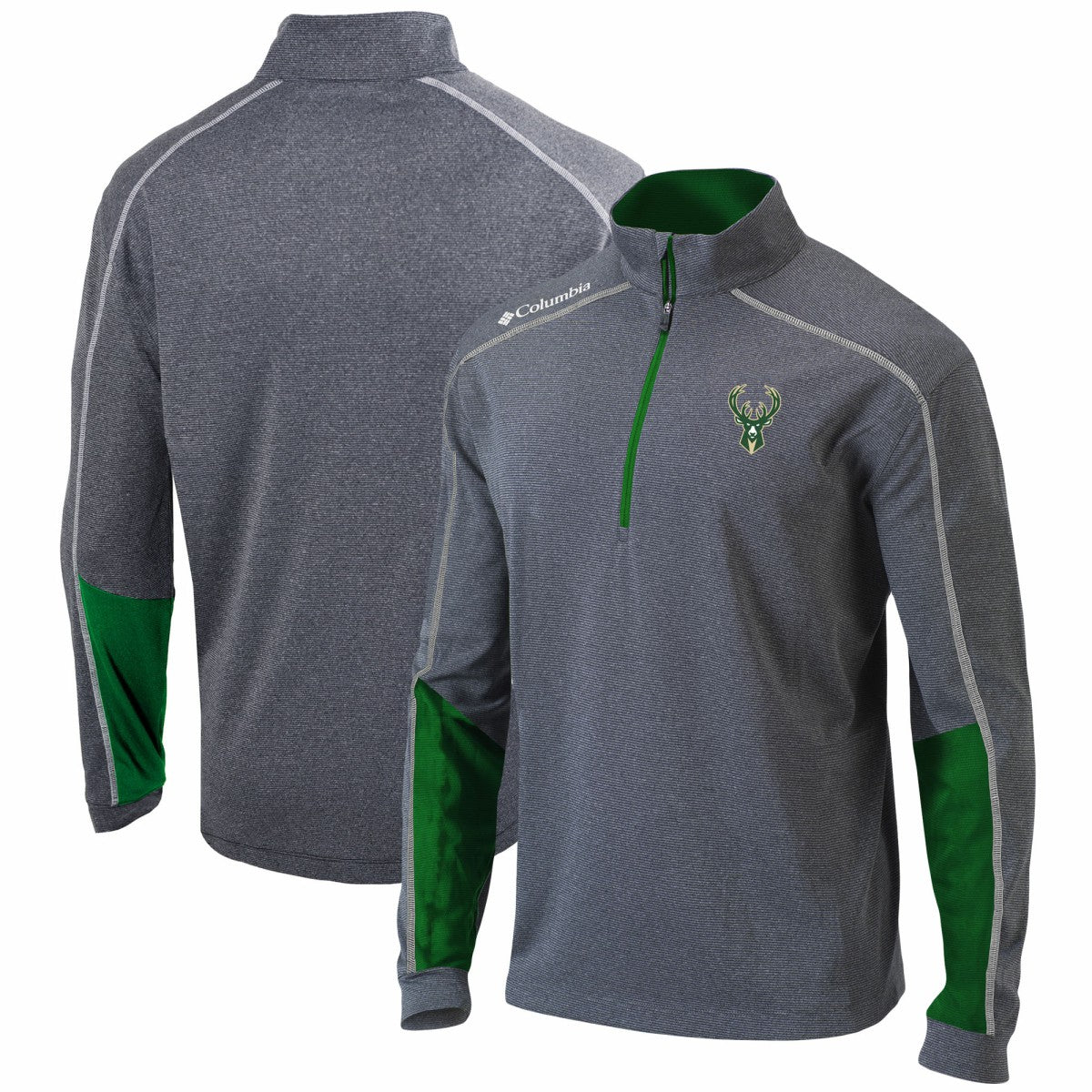 Columbia Milwaukee Bucks Omni-Wick Shotgun 2.0 Quarter-Zip Pullover Top Heathered Gray/Green