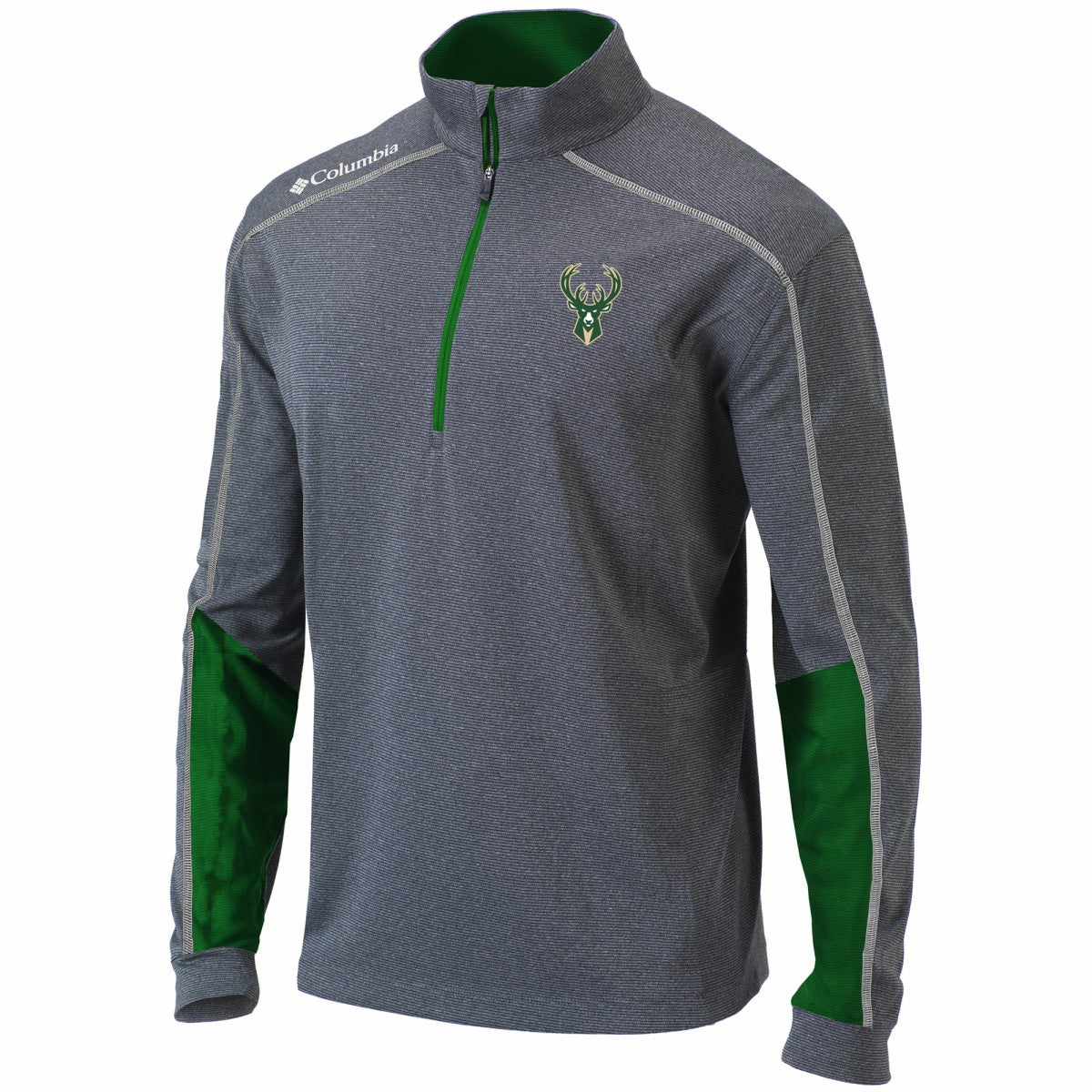 Columbia Milwaukee Bucks Omni-Wick Shotgun 2.0 Quarter-Zip Pullover Top Heathered Gray/Green