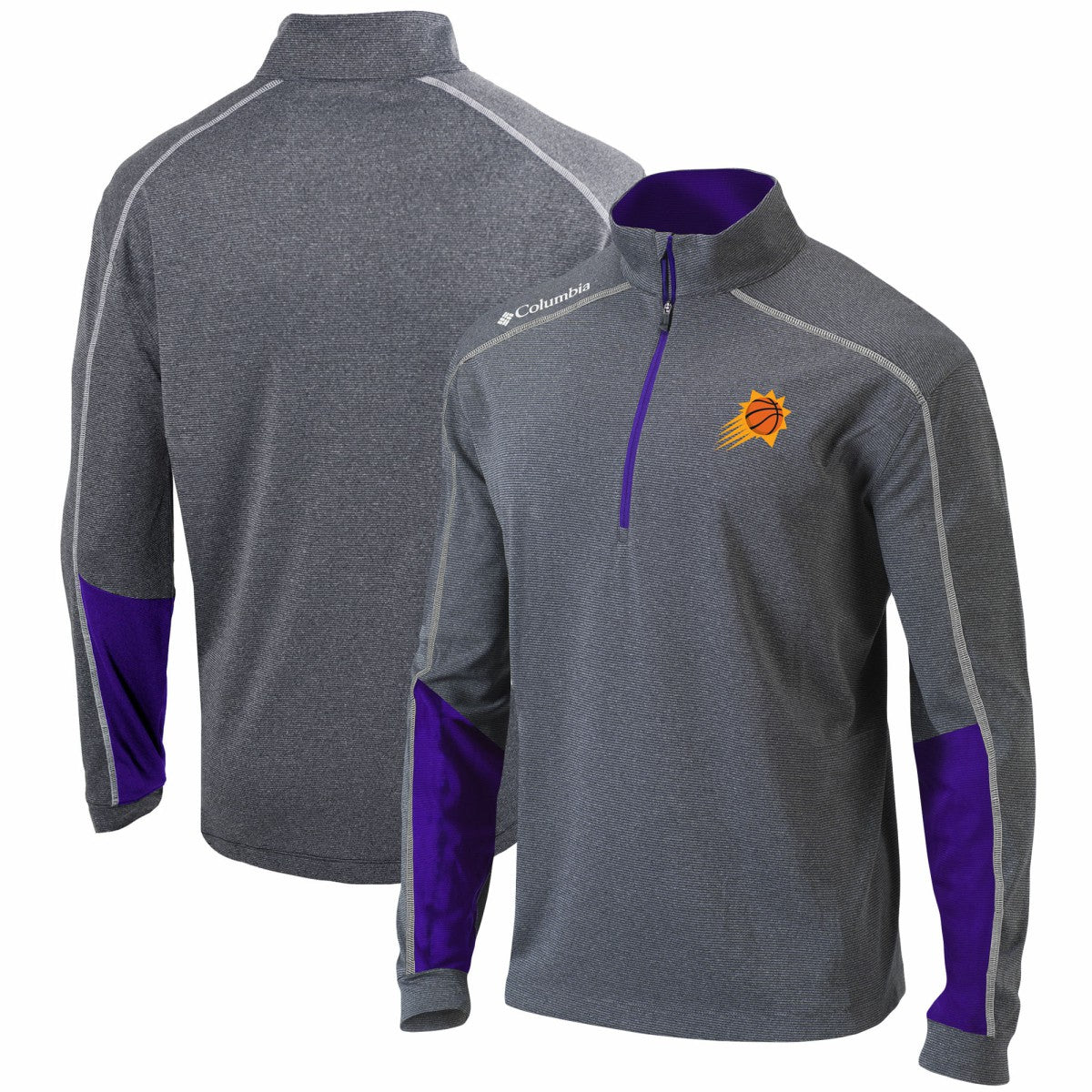 Columbia Phoenix Suns Omni-Wick Shotgun 2.0 Quarter-Zip Pullover Top Heathered Gray/Purple