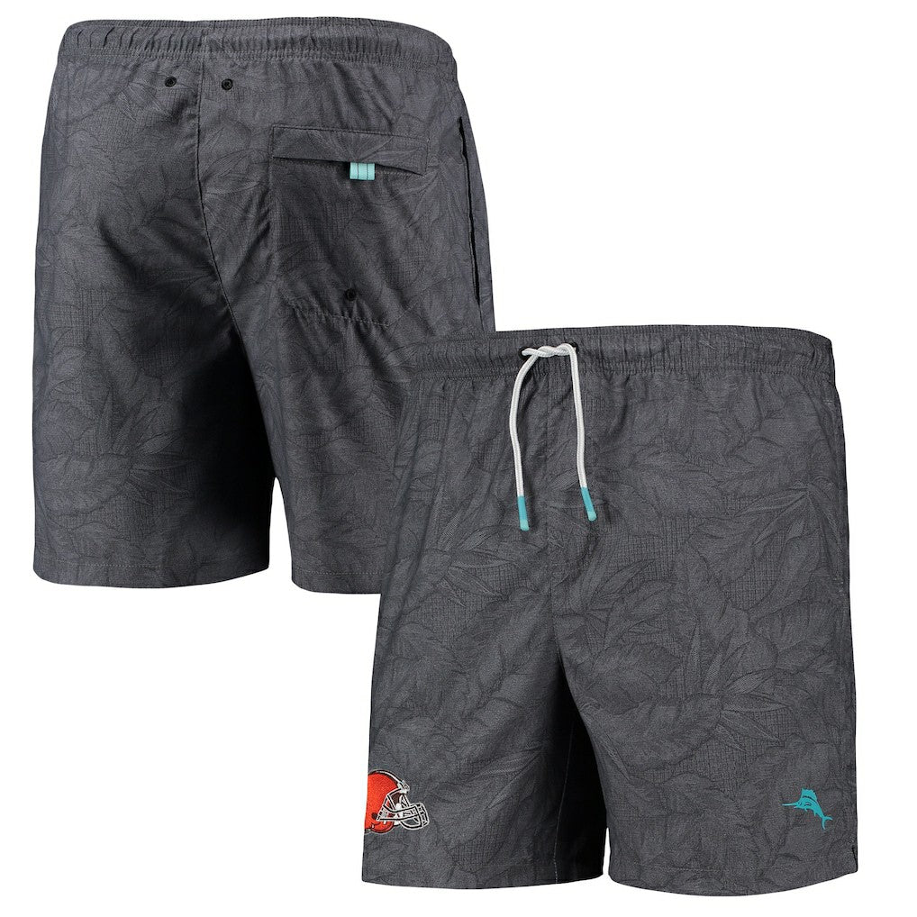 Cleveland Browns Naples Layered Leaves Swim Trunks - Black - Tommy Bahama