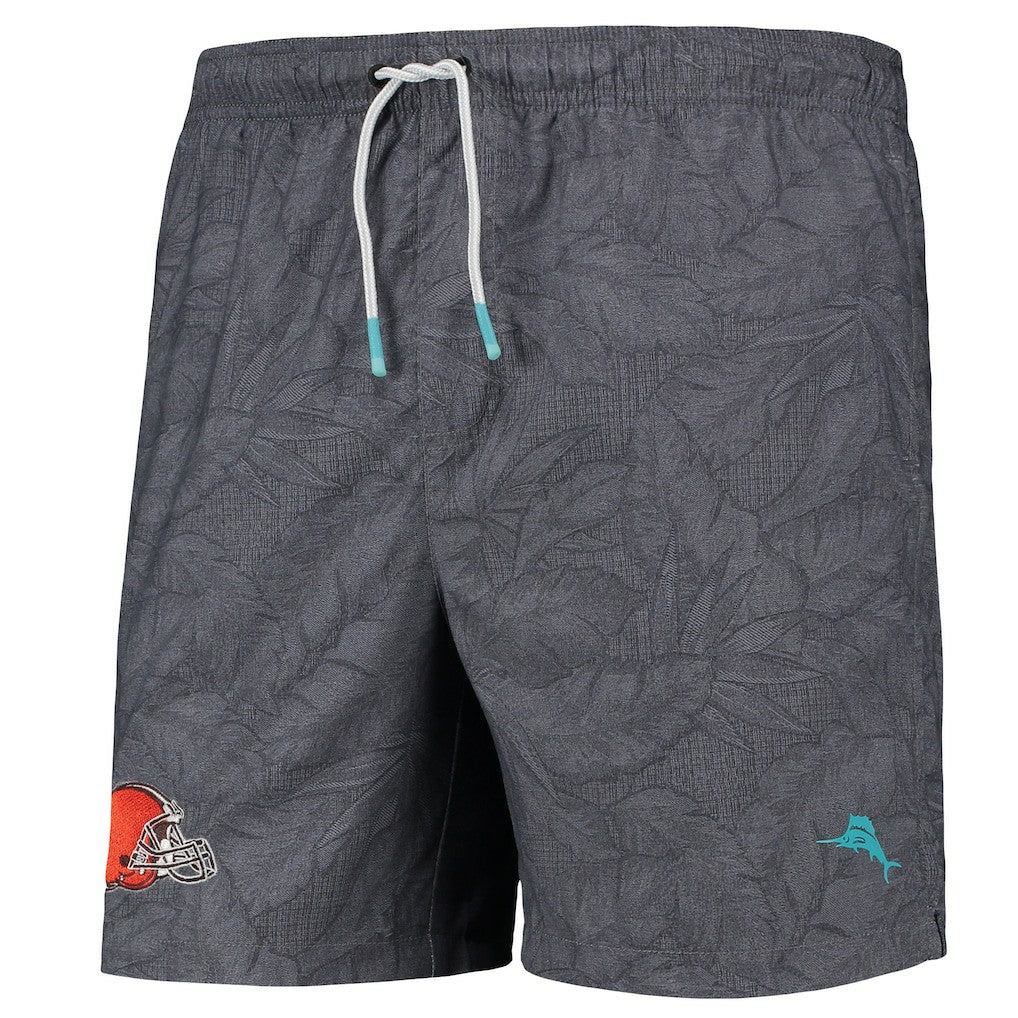 Cleveland Browns Naples Layered Leaves Swim Trunks - Black - Tommy Bahama