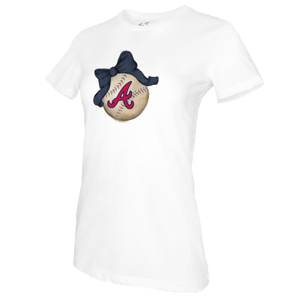Atlanta Braves Tiny Turnip Women's Baseball Bow T-Shirt Outlet