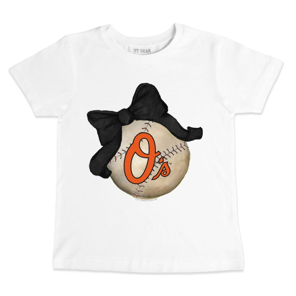 Baltimore Orioles Tiny Turnip Youth Baseball Bow T-Shirt Outlet