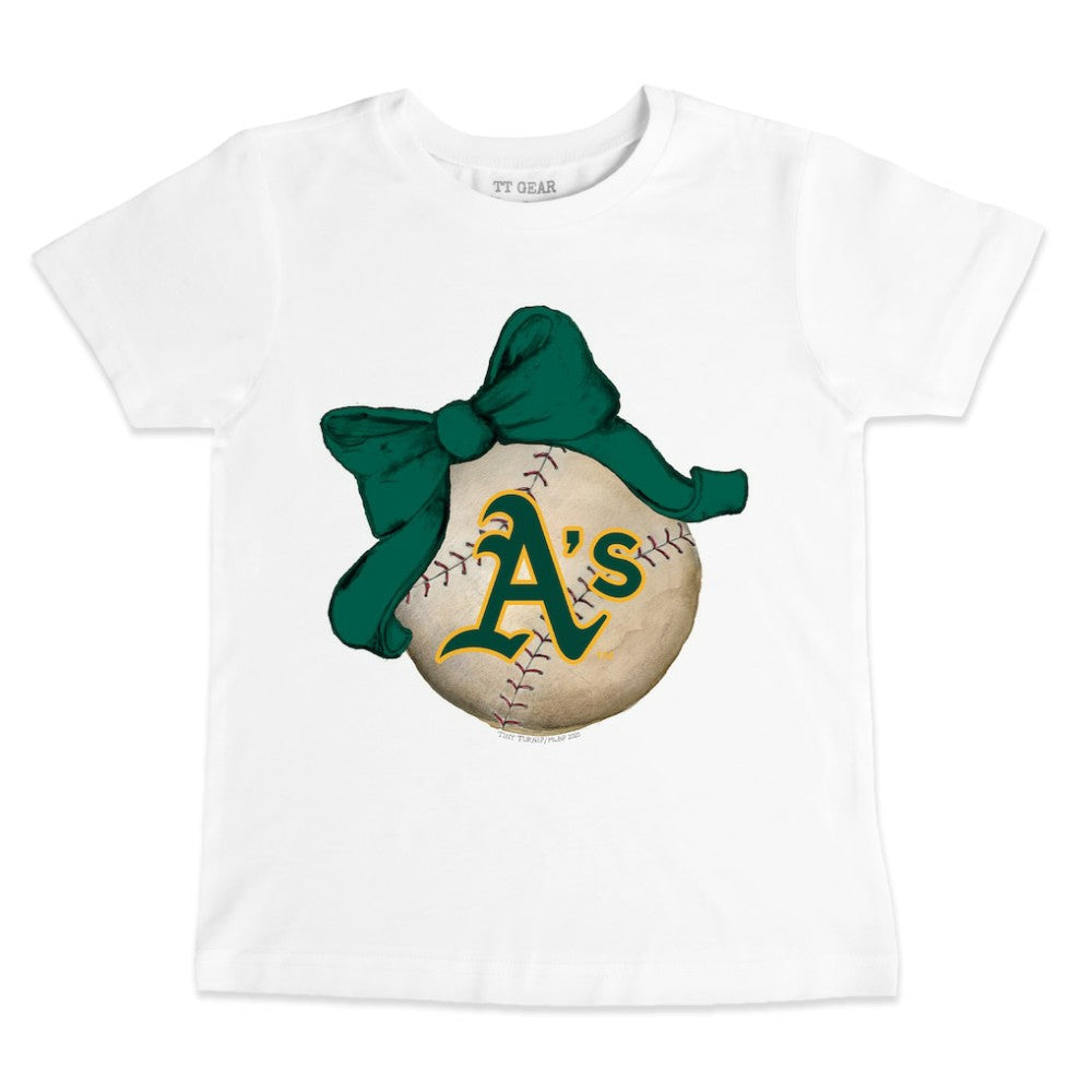 Athletics Tiny Turnip Youth Baseball Bow T-Shirt Sale