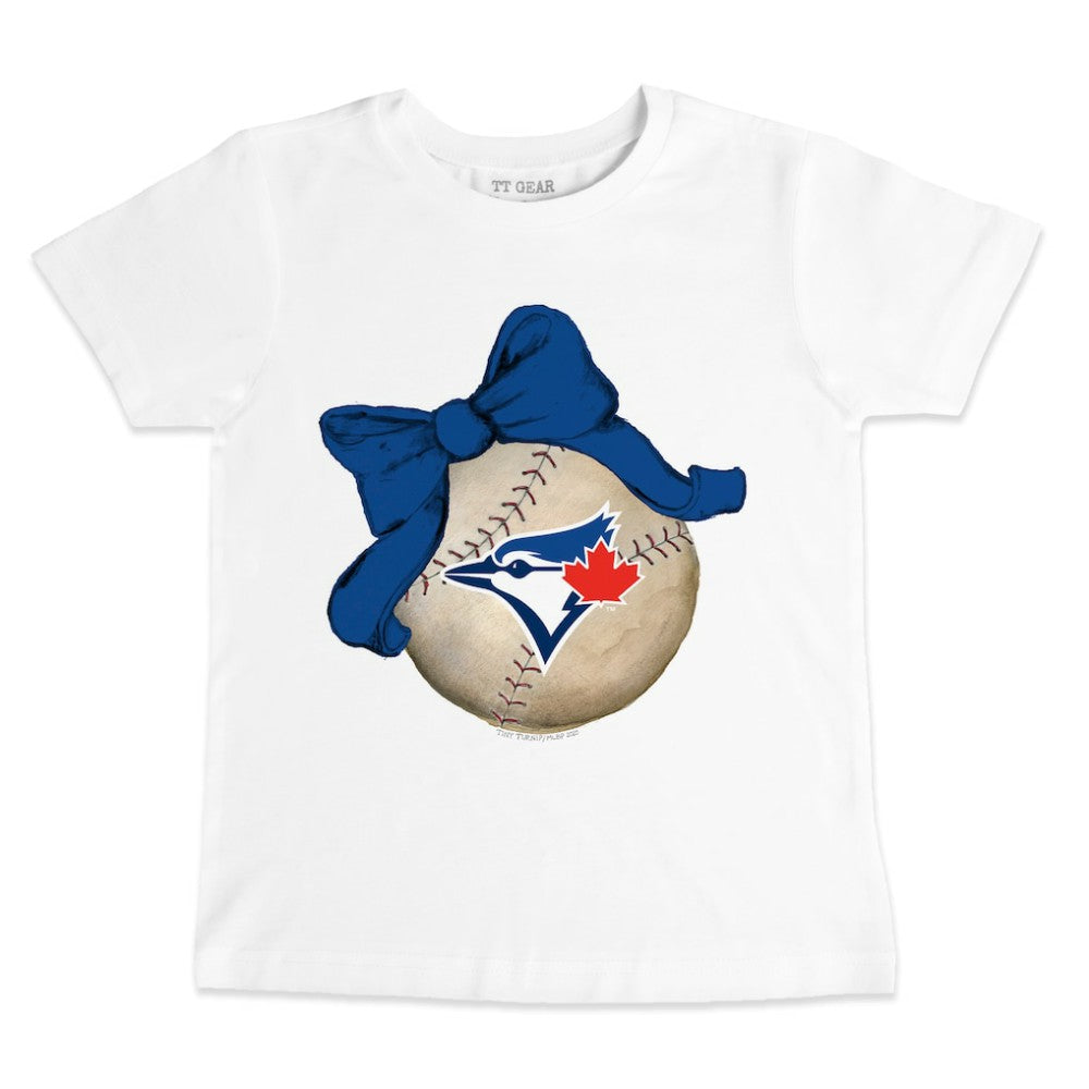 Toronto Blue Jays Tiny Turnip Youth Baseball Bow T-Shirt Sale
