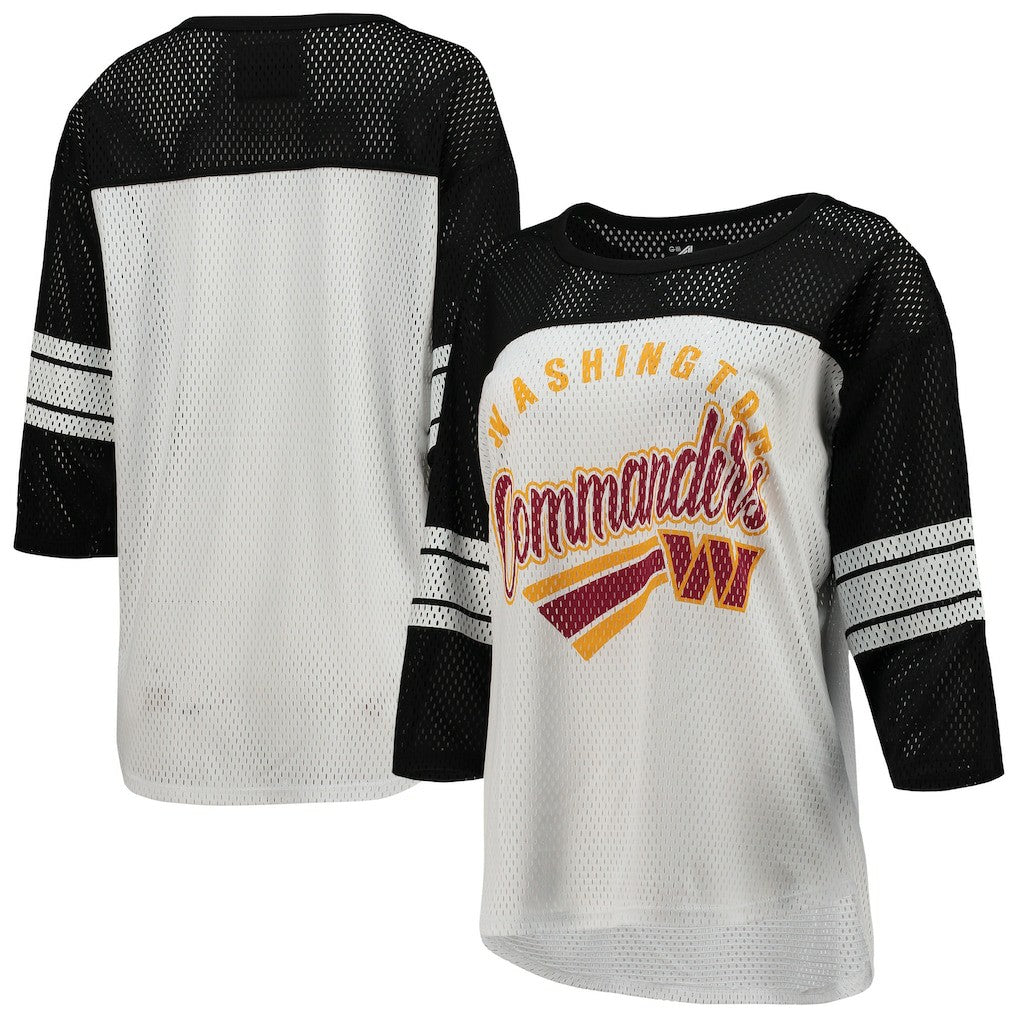 Washington Commanders G-III 4Her by Carl Banks Women's First Team 3/4-Sleeve Mesh T-Shirt - White/Black - NFL