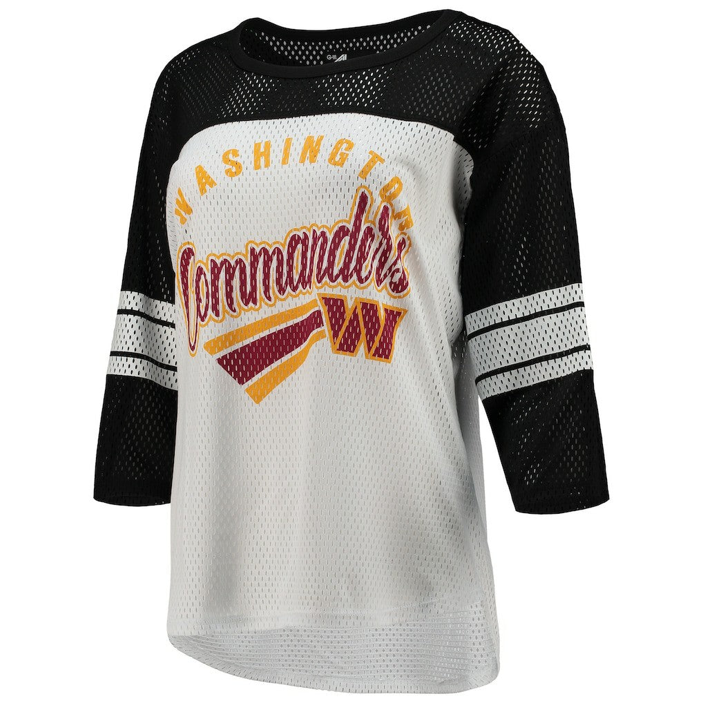 Washington Commanders G-III 4Her by Carl Banks Women's First Team 3/4-Sleeve Mesh T-Shirt - White/Black - NFL