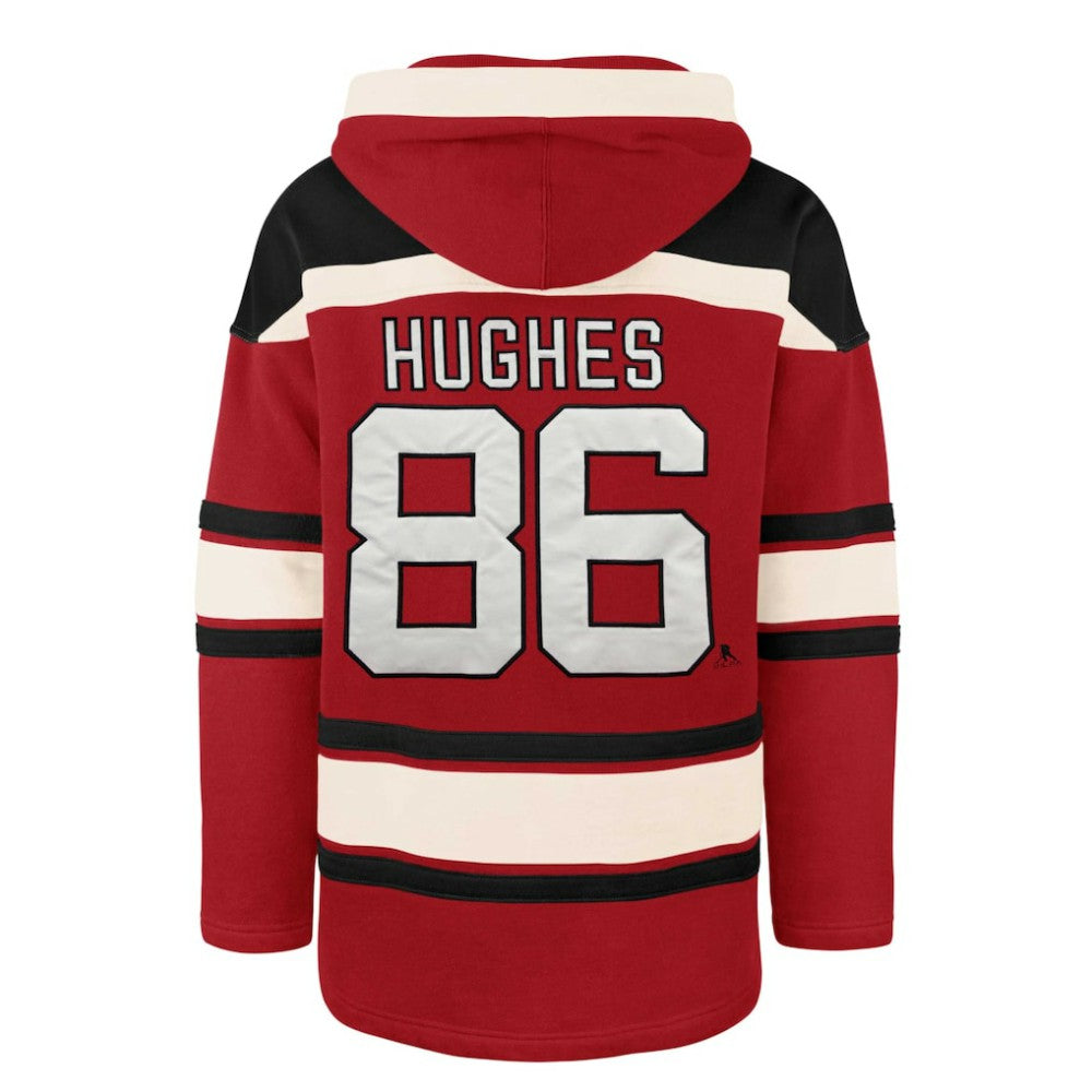 Jack Hughes New Jersey Devils '47 Player Lacer Pullover Hoodie - Red | 47 brand on sale