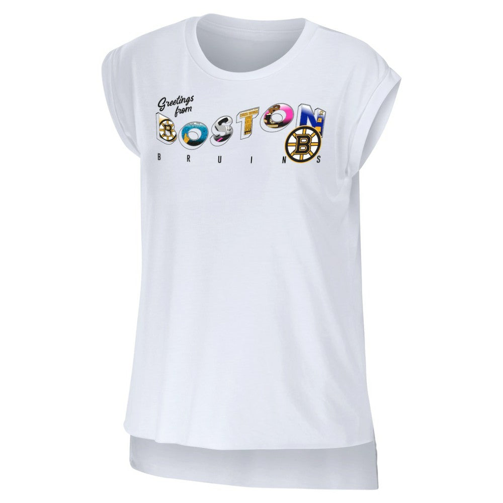 Boston Bruins WEAR by Erin Andrews Women's Greetings From Muscle T-Shirt - White | NHL on sale