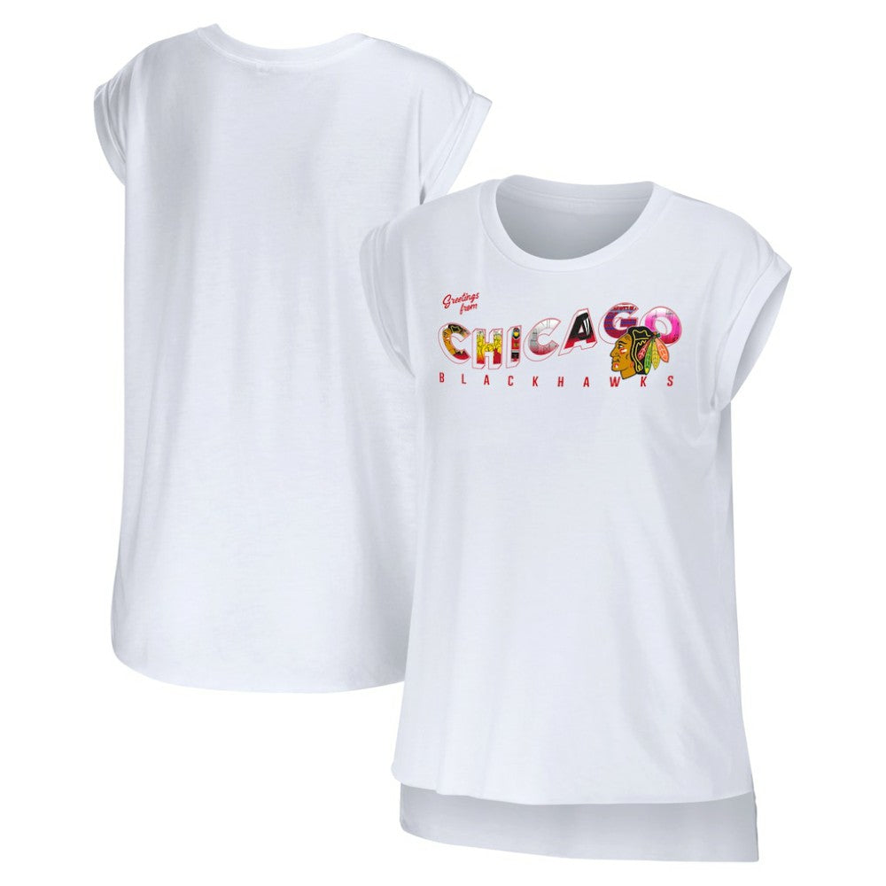 Chicago Blackhawks WEAR by Erin Andrews Women's Greetings From Muscle T-Shirt - White | NHL online
