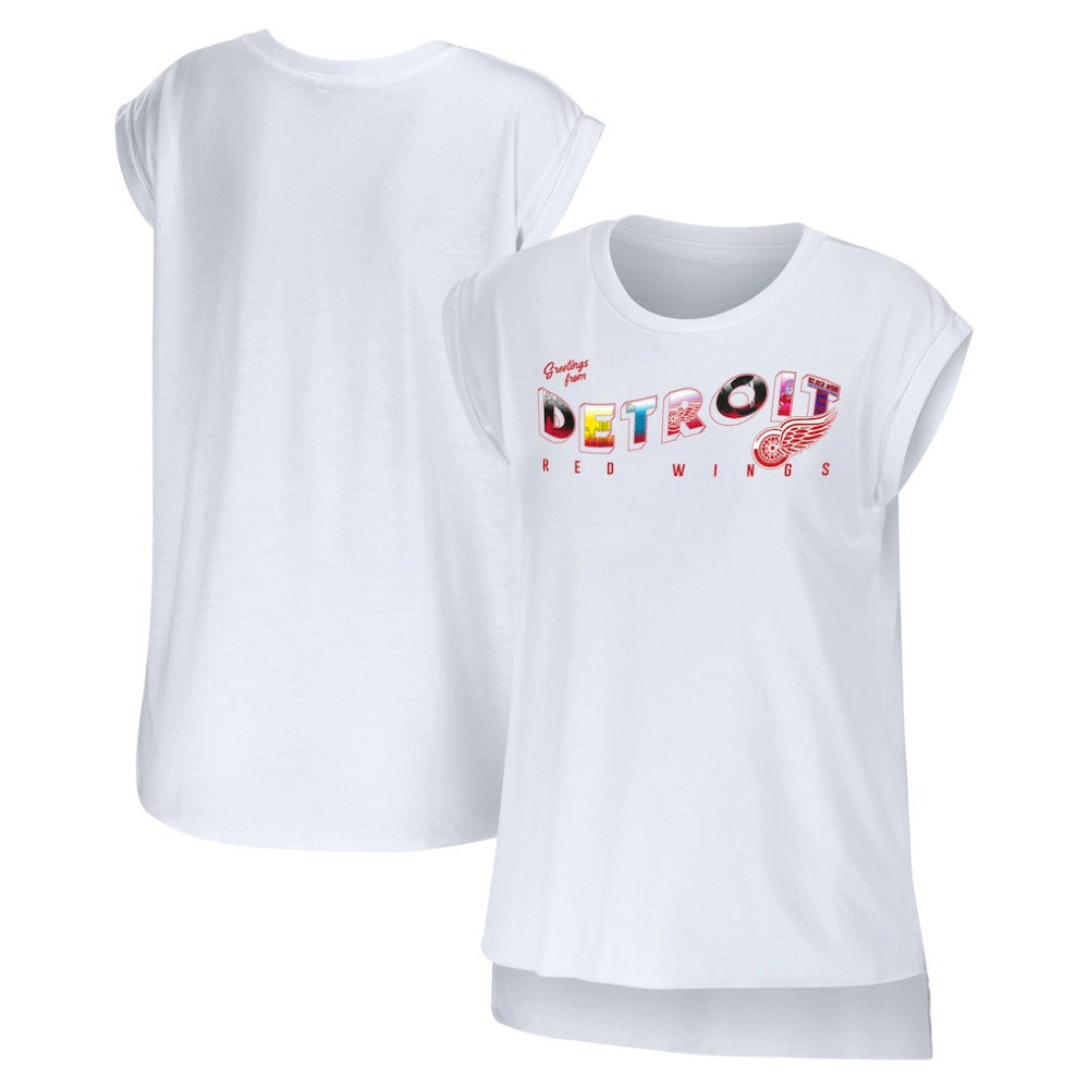 Detroit Red Wings WEAR by Erin Andrews Women's Greetings From Muscle T-Shirt - White | NHL on sale