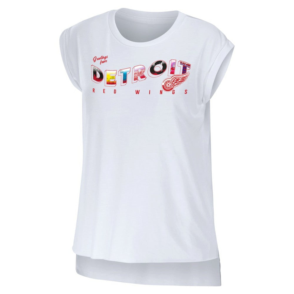 Detroit Red Wings WEAR by Erin Andrews Women's Greetings From Muscle T-Shirt - White | NHL on sale