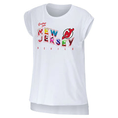 New Jersey Devils WEAR by Erin Andrews Women's Greetings From Muscle T-Shirt - White | NHL near me