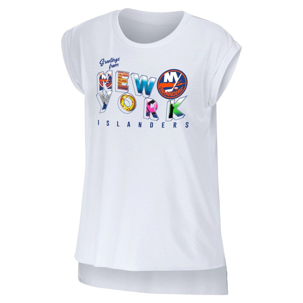 New York Islanders WEAR by Erin Andrews Women's Greetings From Muscle T-Shirt - White | NHL Clearance