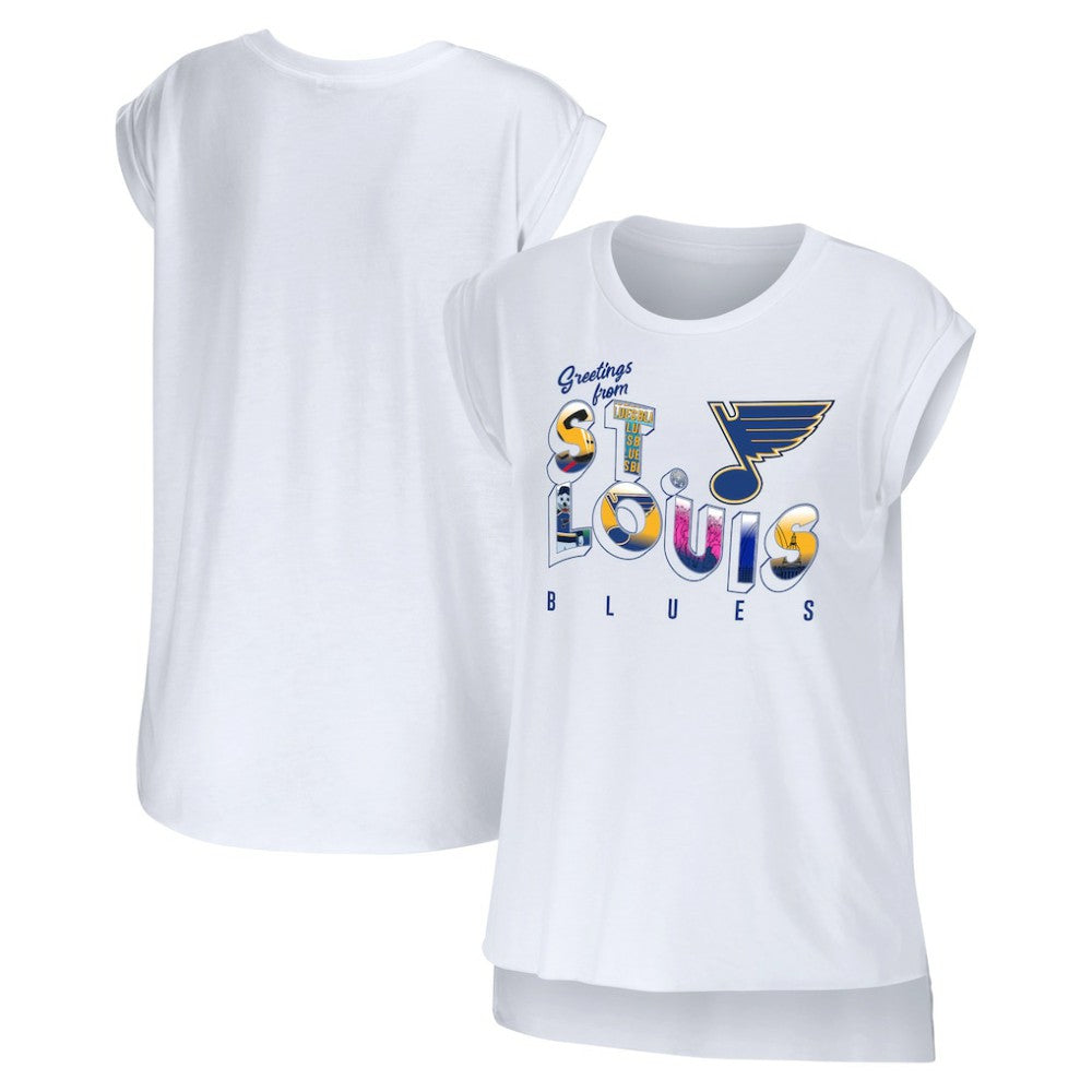 St. Louis Blues WEAR by Erin Andrews Women's Greetings From Muscle T-Shirt - White | NHL Lifestyle