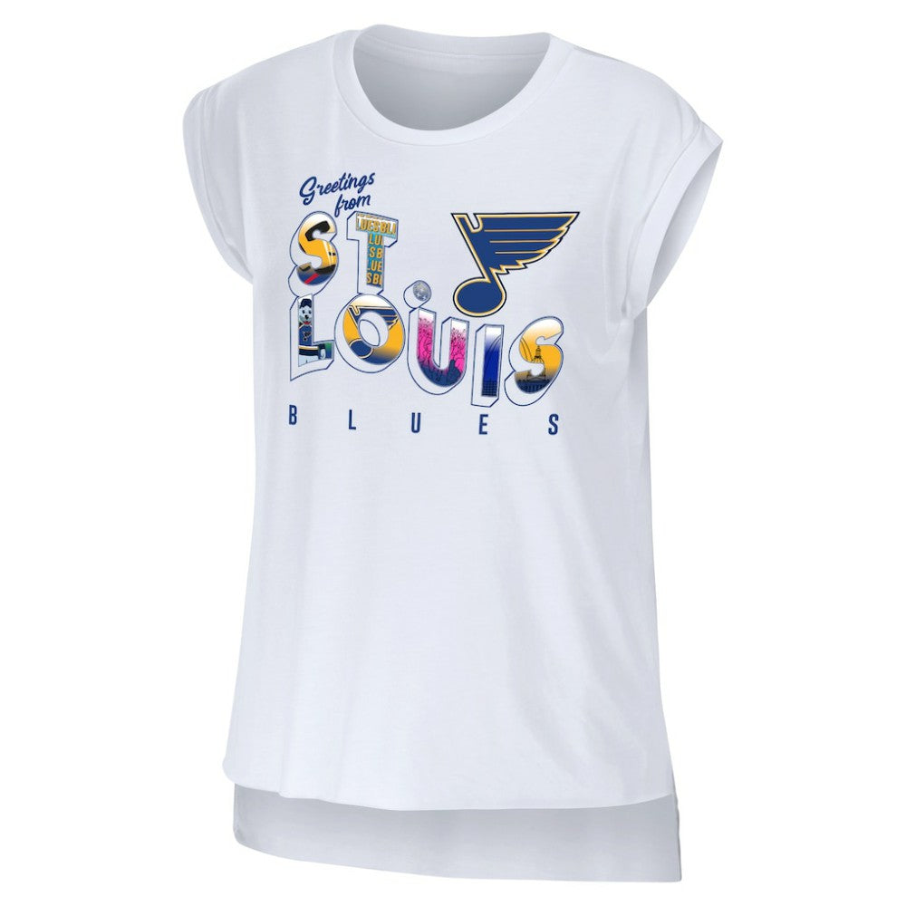 St. Louis Blues WEAR by Erin Andrews Women's Greetings From Muscle T-Shirt - White | NHL Lifestyle
