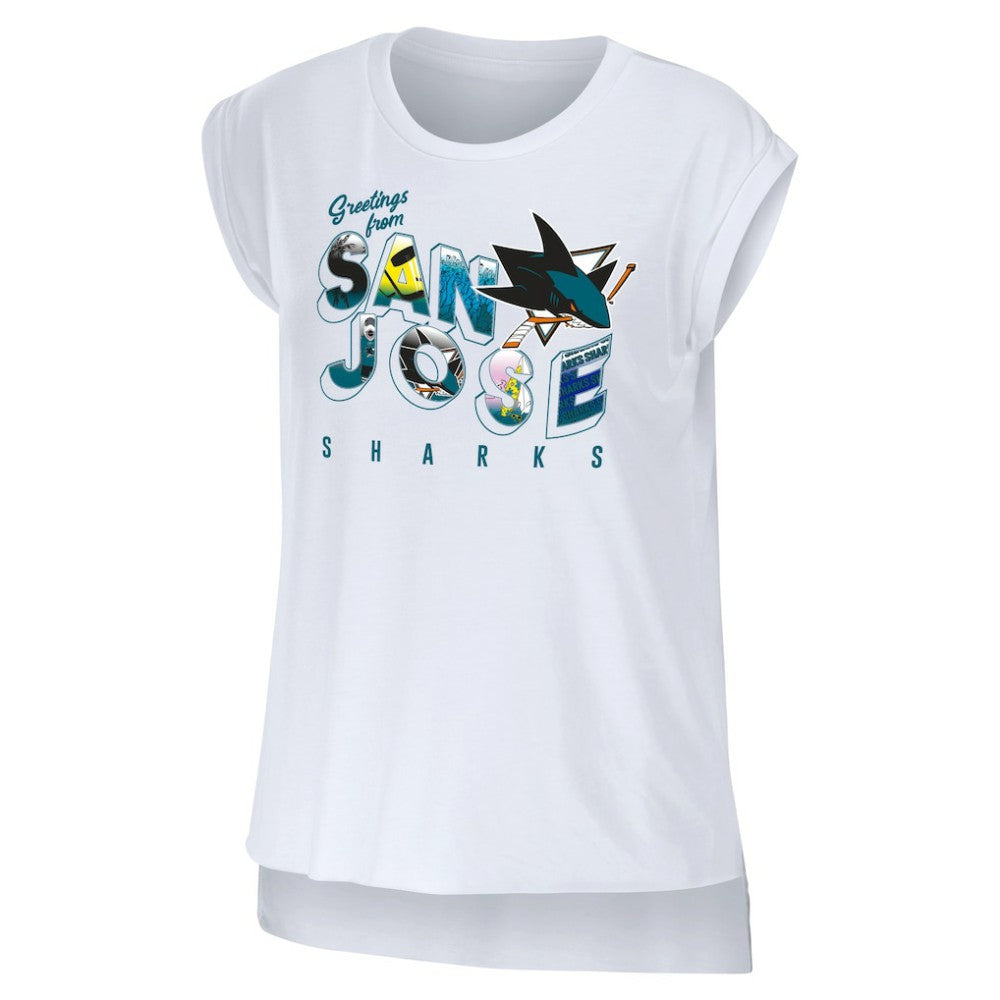 San Jose Sharks WEAR by Erin Andrews Women's Greetings From Muscle T-Shirt - White | NHL Lifestyle